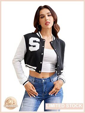 WDIRARA Women's Crop Bomber Jacket Letter Print Varsity Casual